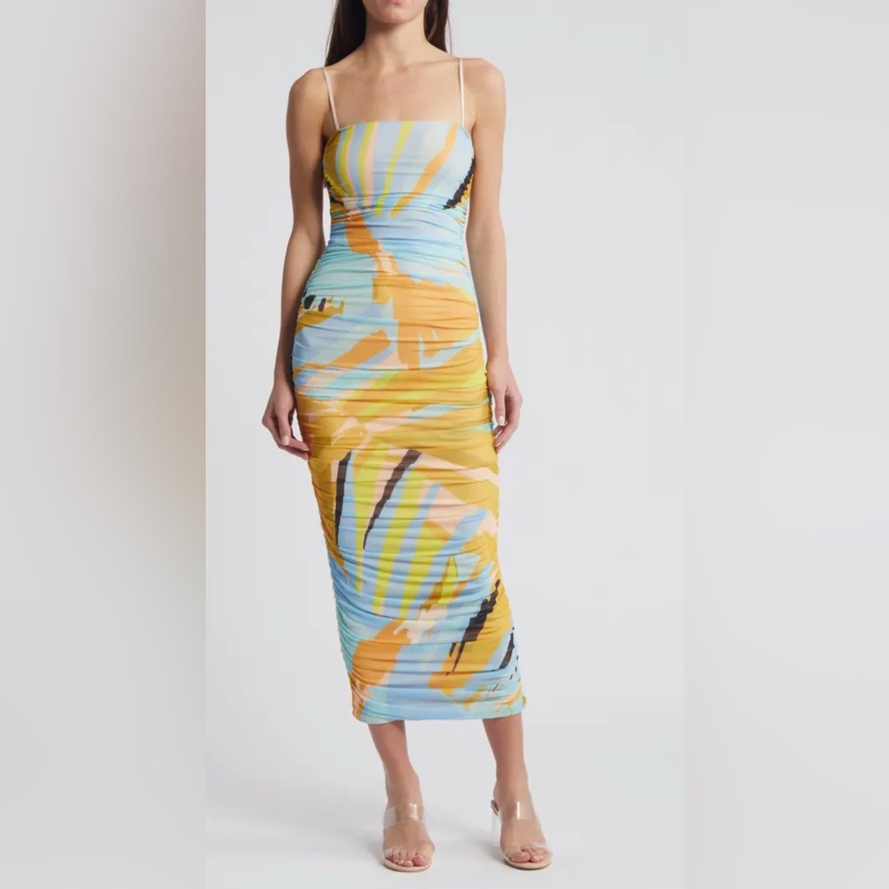 AFRM Blue and Yellow Bodycon Maxi Dress Sleeveless